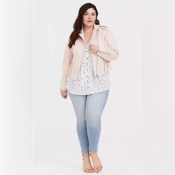 Torrid Suede Style Zippered Moto Jacket in Blush Pink 2 - Picture 2 of 12